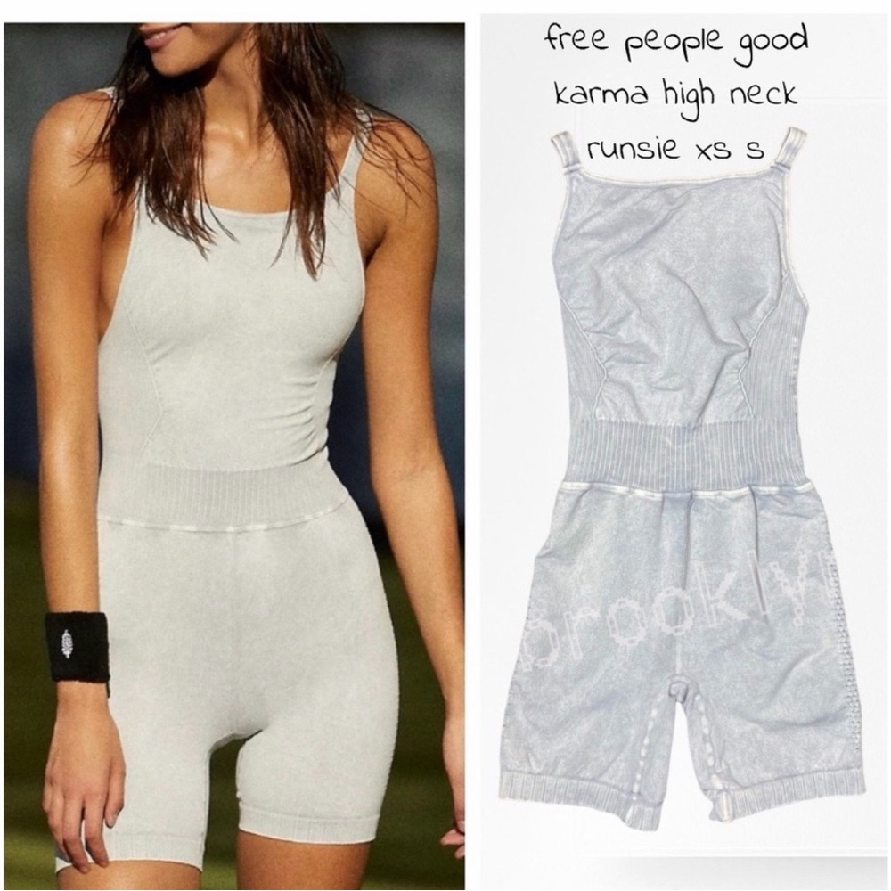NWOT Free People FP Movement Good Karma High Neck Runsie XS/S Iced Gray